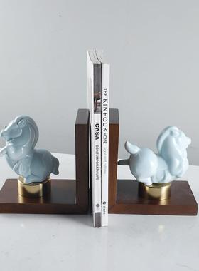 中家公居装饰品陶瓷马书档挡SQ10952书立书靠摆设书书房办室架桌