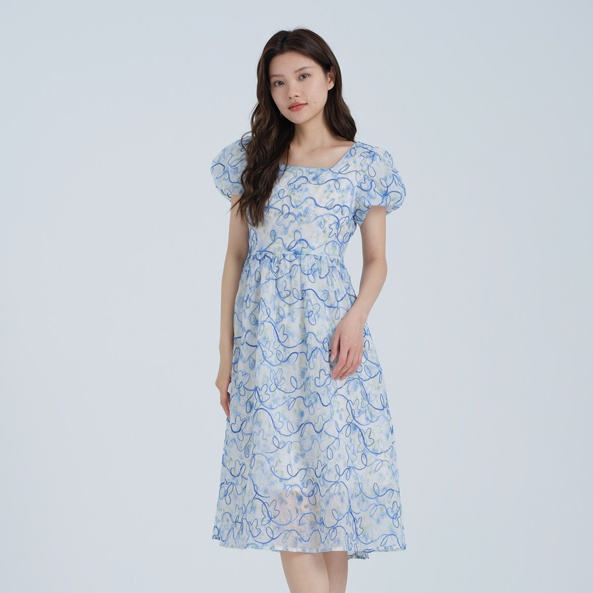 阿依莲夏显瘦方领A字短袖连衣裙图片
