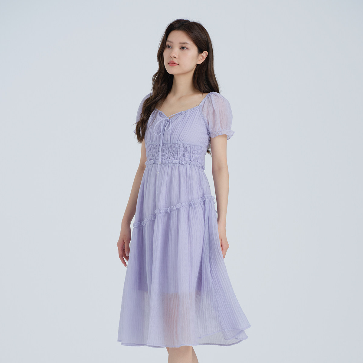 阿依莲法式连衣裙女优雅纯色高腰方领A字中长裙夏季2026收腰裙子图片