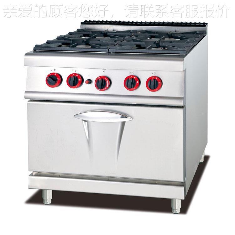 GH-987立式燃气四头煲仔炉连焗炉/带柜子 商用4眼煤气炉煲仔饭机