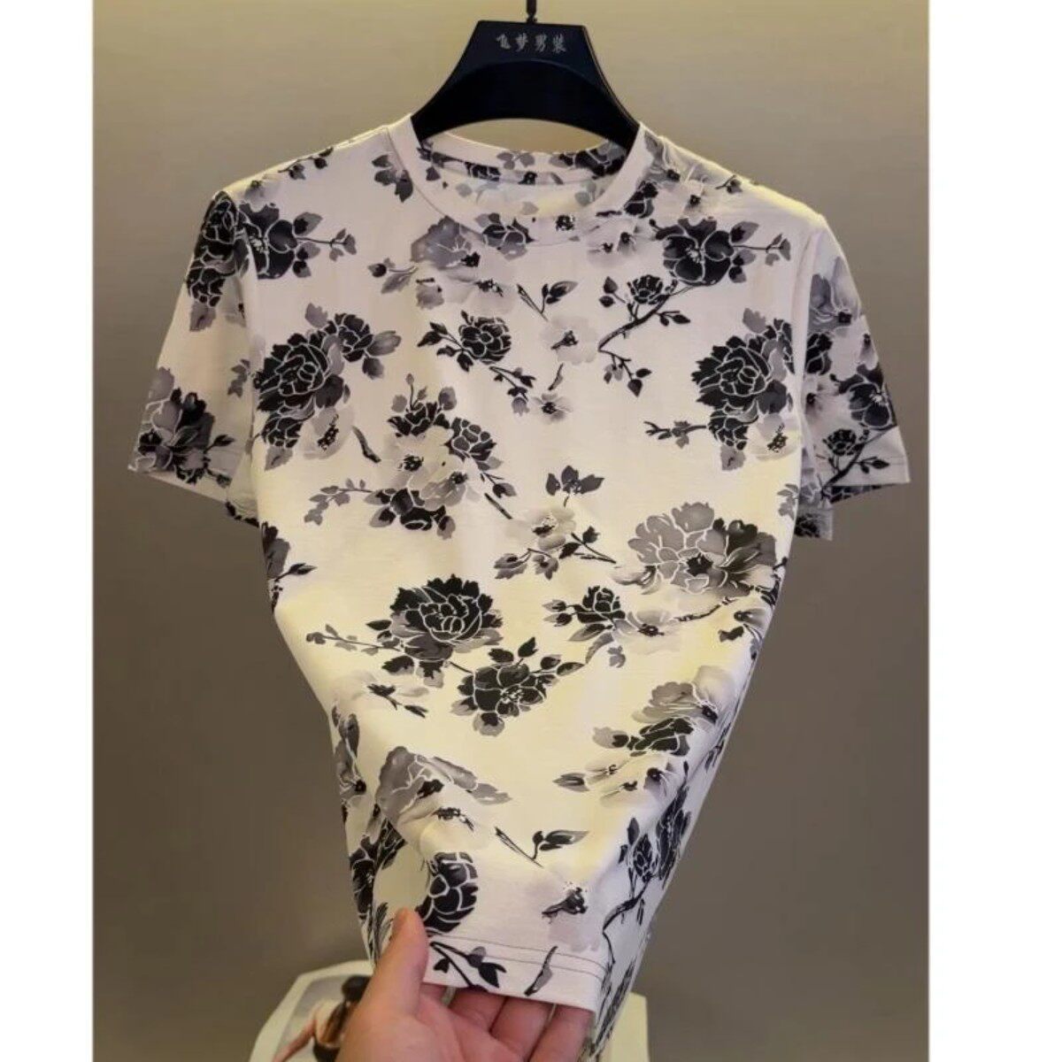 英菲尔尚品专柜品质高档夏季男士水墨印花圆领短袖T恤时尚半袖