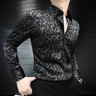 云枢优衣馆帅气印花衬衫男款长袖设计师高级感秋季暗黑风衬衫上衣