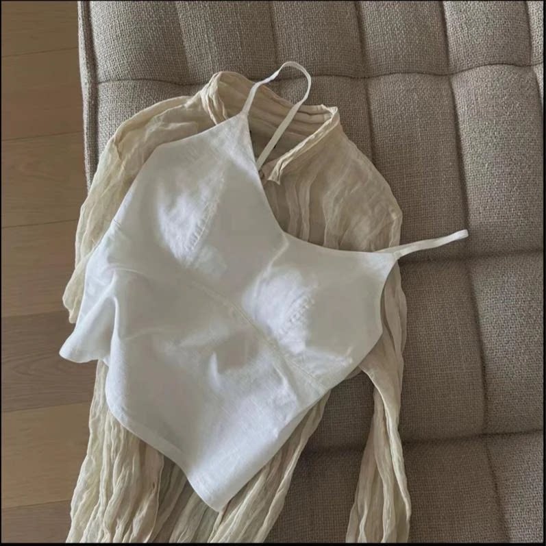 1福臻服饰优选亚麻棉带胸垫吊带背心遮副乳薄款时尚无痕女美背透
