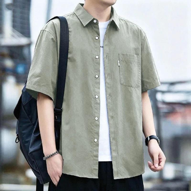 2禾晟男装短袖新款薄款衬衫休闲外套衬衣棉夏季宽松上衣男