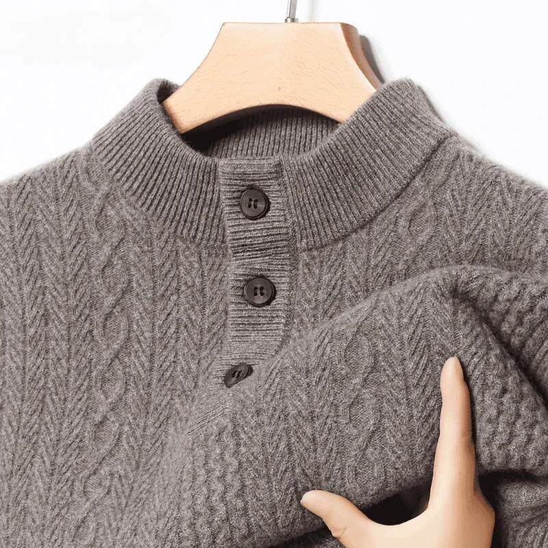 洪啓轻奢男装专柜品质纯喀什米尔羊毛衫男士冬季立领加厚钮扣针织