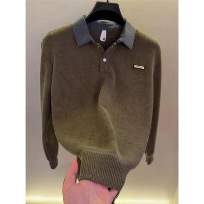 EIbaph轻奢男装冬季男士翻领一体绒加厚针织衫毛衣保暖打底衫长袖