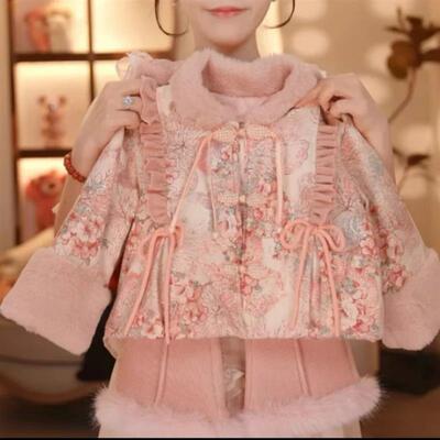 AJING轻奢汇儿童拜年服女童冬加绒国风儿童唐Q装新中式宝宝两件套