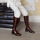 复古长靴女2025新款 RIM RIM纯色手工设计感单扣一字带低跟单鞋 冬