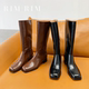RIM RIM聆里超纤皮长靴方头增高秋冬长筒过膝英伦显瘦马皮骑士靴