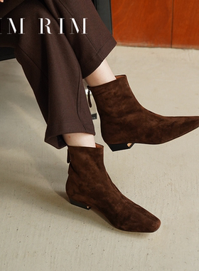 RIM RIM2025秋冬塑型马皮鞋极简瘦瘦靴真皮短靴琥珀流光反绒靴子
