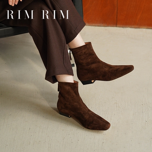 RIM 极简瘦瘦靴真皮短靴琥珀流光反绒靴子 RIM2025秋冬塑型马皮鞋