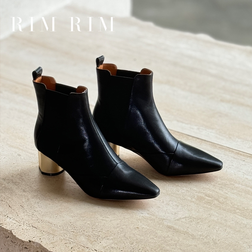 复古植鞣牛皮极简中筒靴子女气质