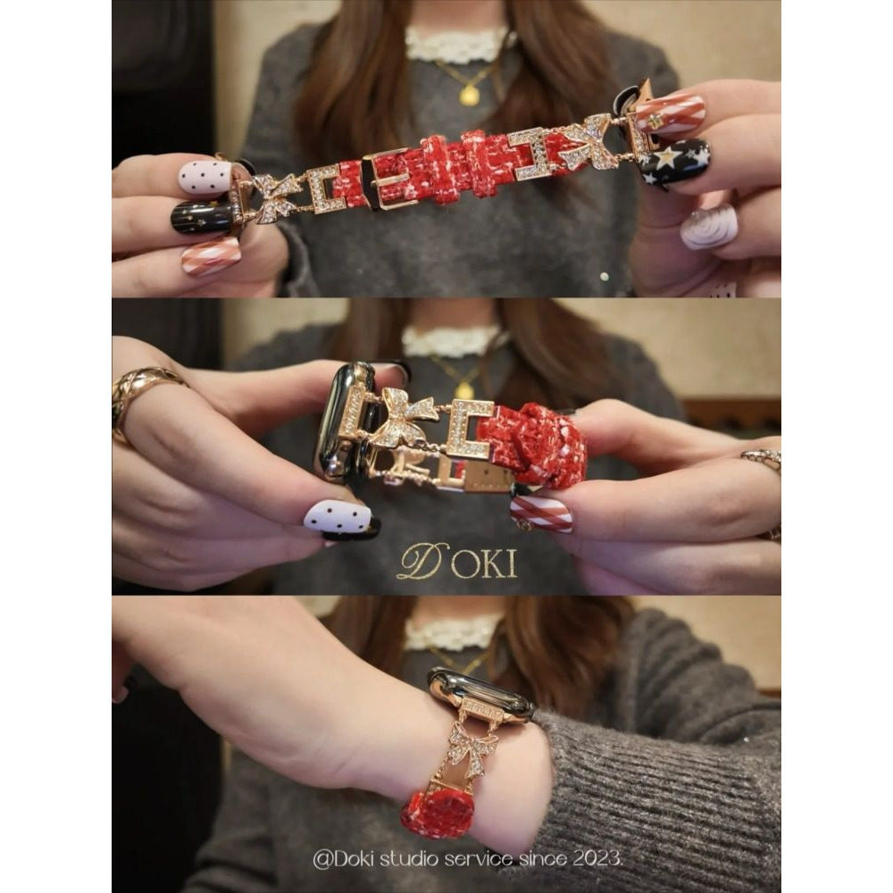 适用华为Fit4表带ins秋冬镶钻蝴蝶结毛呢皮表带iwatchS11/10/9/8/7代se3女41mm闪钻45mm华为D2腕带9Pro红米65,智能设备,智能手表手环表带/腕带,淘宝优惠券,粉丝福利购,淘宝优惠卷