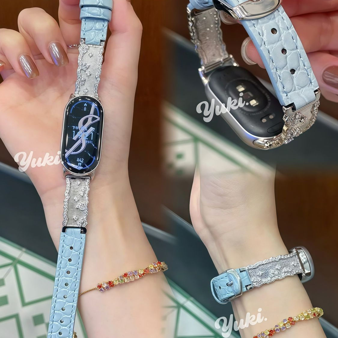 思雅图小米10/9闪钻碎银拼皮腕带