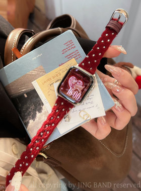 适用华为Fit4表带ins秋冬烫金银闪波点毛绒腕带iwatchS11/10/9/8/7代se3女4541mm百搭89Pro学生D2红米6/5表带