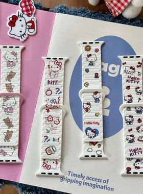 适用华为Fit4表带fit3可爱KT猫印花硅胶磁吸腕带iwatchS11/10/9/8/7代se3女41mm百搭46mm红米watch54腕带9Pro