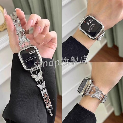 思雅图华为Fit3闪钻蝴蝶金属表链