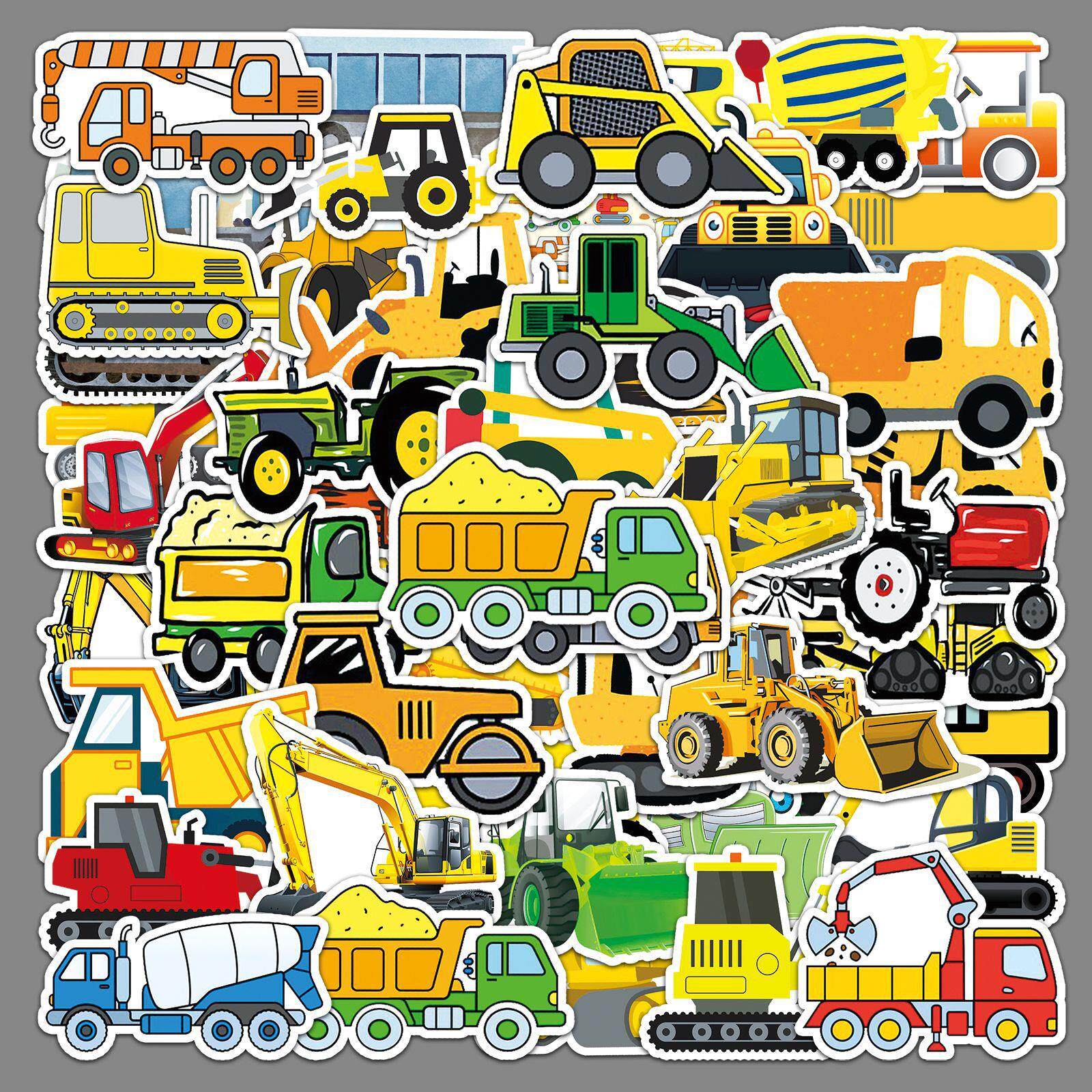 50张工程车卡通贴纸滑板车行李箱贴纸 笔记本电脑汽车摩托车装饰