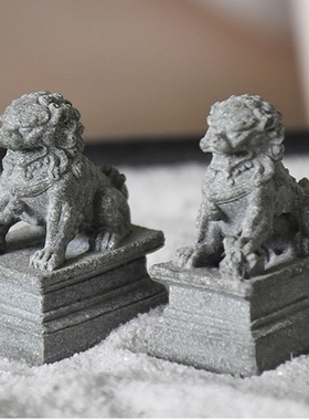 中式水泥石狮子桌面茶几摆件微景观鱼缸造景家居装饰品