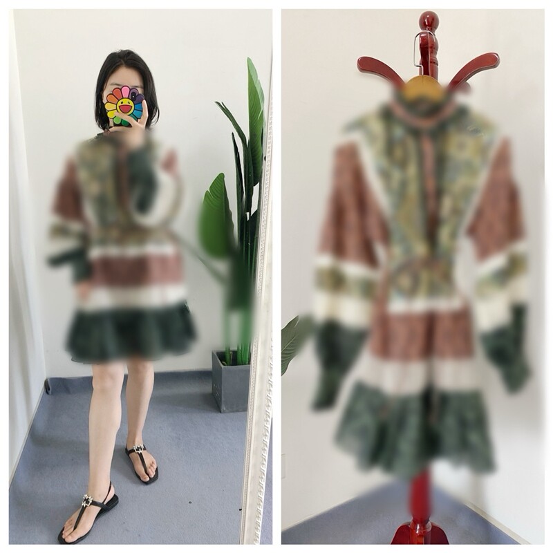Y标 折 S/1 买手店east 苎麻蕾丝花边木耳领连衣裙短裙