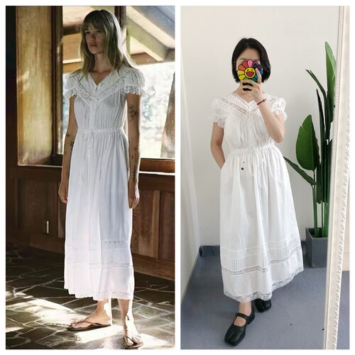 买手店christy 古典美 甜美蕾丝泡泡袖抽绳收腰连衣裙白月光裙子