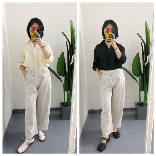 清 黑色2码 Y标 买手店Th女士亚麻衬衫长袖上衣薄开衫通勤outlets
