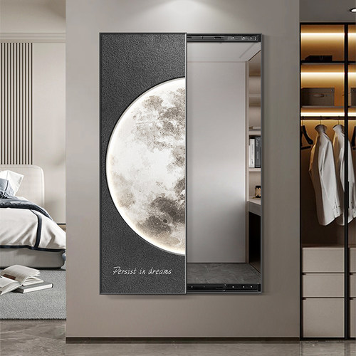 现代简约玄关隐藏式全身镜装饰画衣帽间推拉镜挂画卧室穿衣镜壁画