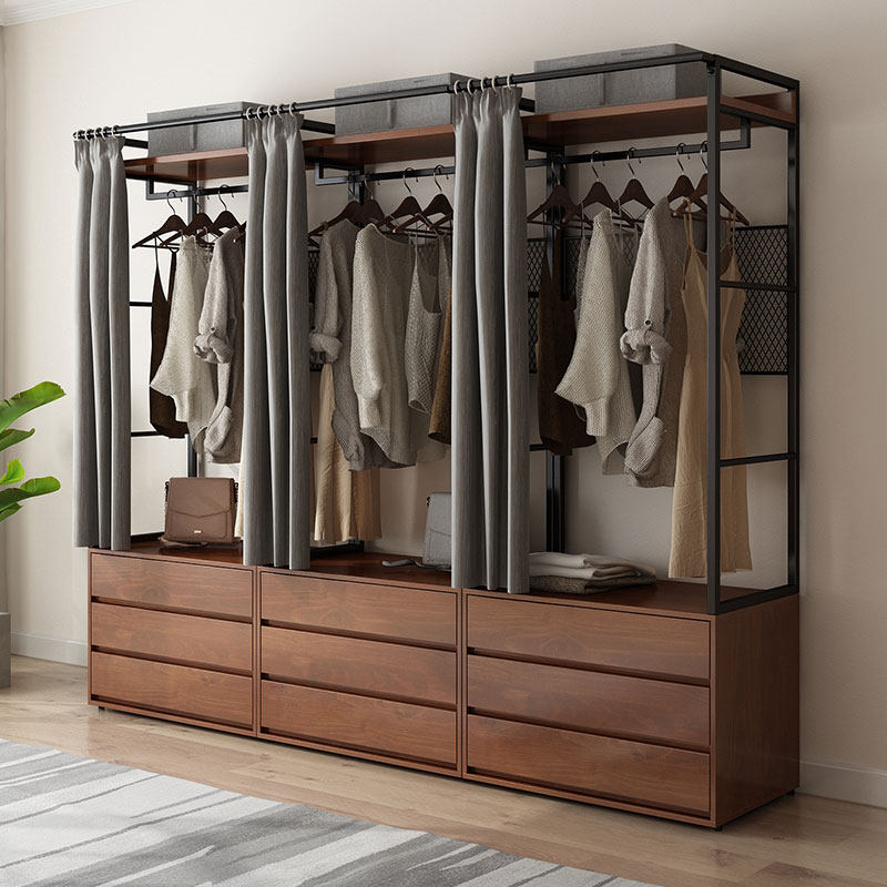 纯实木衣柜新款2024爆款卧室家用衣橱金属铁艺钢架结构定制衣帽间