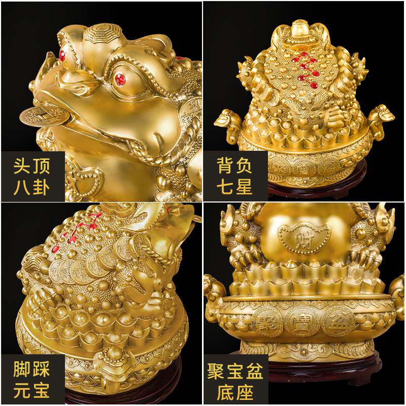 聚宝盆招财金蟾摆件纯铜三足蟾蜍黄铜盆家居客厅工艺礼品摆饰店铺