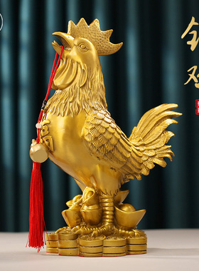 铜公鸡摆件十二生肖鸡吉祥物福字金鸡电视柜玄关客厅家居工艺摆设