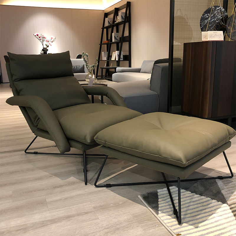 沙发椅阳台休闲椅头层真牛皮椅子意式躺椅单椅羽绒软包可调节靠背