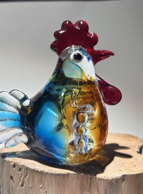 创意琉璃玻璃水晶小公鸡母鸡摆件样板间工艺品家居装饰品生日礼物