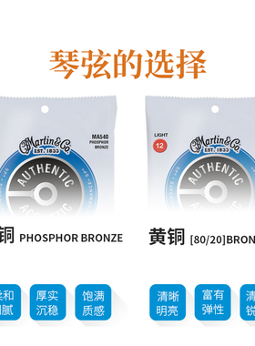 马丁琴弦 民谣木吉他弦一套6根磷铜012吉它弦线全套7100 MARTIN