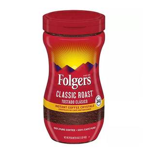 美国Folgers福爵经典烘焙美式纯咖啡速溶咖啡免煮453g可冲240杯