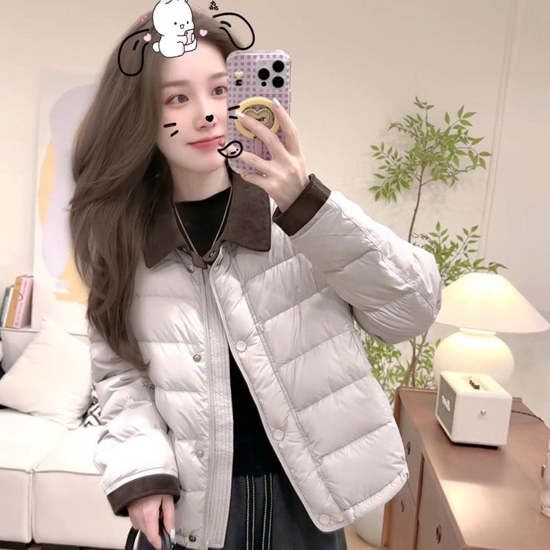短款翻领巨好看羽绒服女冬季新款2025年轻薄保暖小个子白鸭绒外套