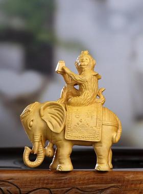 黄杨木雕刻封侯拜相摆件大象猴子新中式生肖手把件家居饰品送礼品