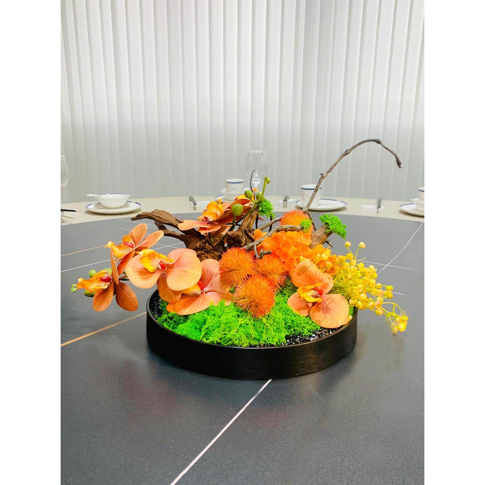 酒店餐桌花彷真花包间微景观摆件餐厅创意高端大桌花圆盘装饰假花,家居饰品,餐桌花艺,淘宝优惠券,粉丝福利购,淘宝优惠卷