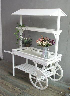 田园木质花车花架置物架花店橱窗装饰陈列展架多功能复古推车摆件