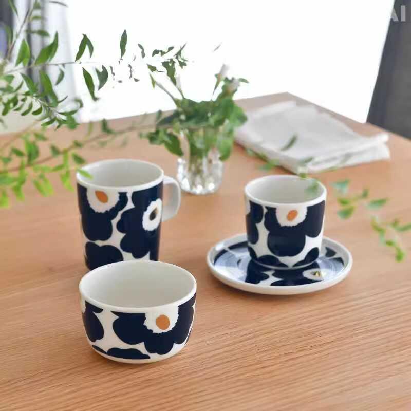 新款 日本限定芬兰Marimekko 蓝金进口马克杯对杯咖啡杯碗点心盘