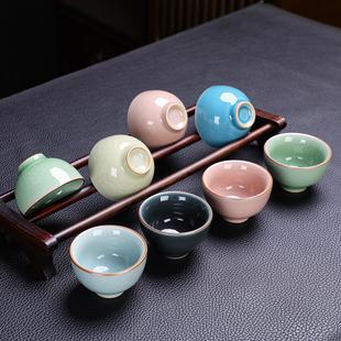 家用客人喝茶 岚宫窑冰裂纹功夫小茶杯汝窑品茗杯陶瓷茶具茶碗套装