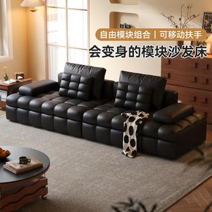 木宫匠家居意式黑色劳伦斯沙发床两用客厅直排沙发多功能2025新款