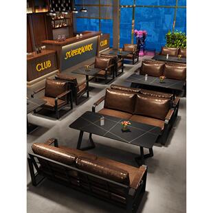 复古工业风酒吧沙发桌椅组合烧烤店餐厅卡座沙发清吧酒馆咖啡厅