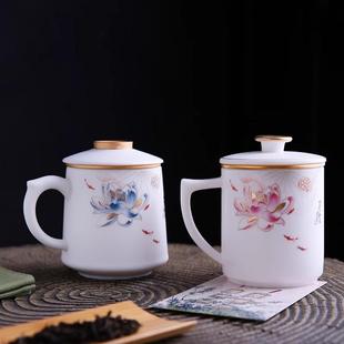 YAMA高档羊脂玉瓷办公杯家用陶瓷纯手工泡茶杯男女专用水杯送领导