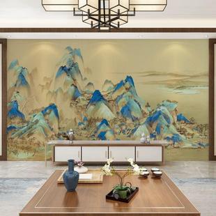 复古轻奢高端墙布酒店会所茶室墙纸江山国画图客厅山水画壁布 中式