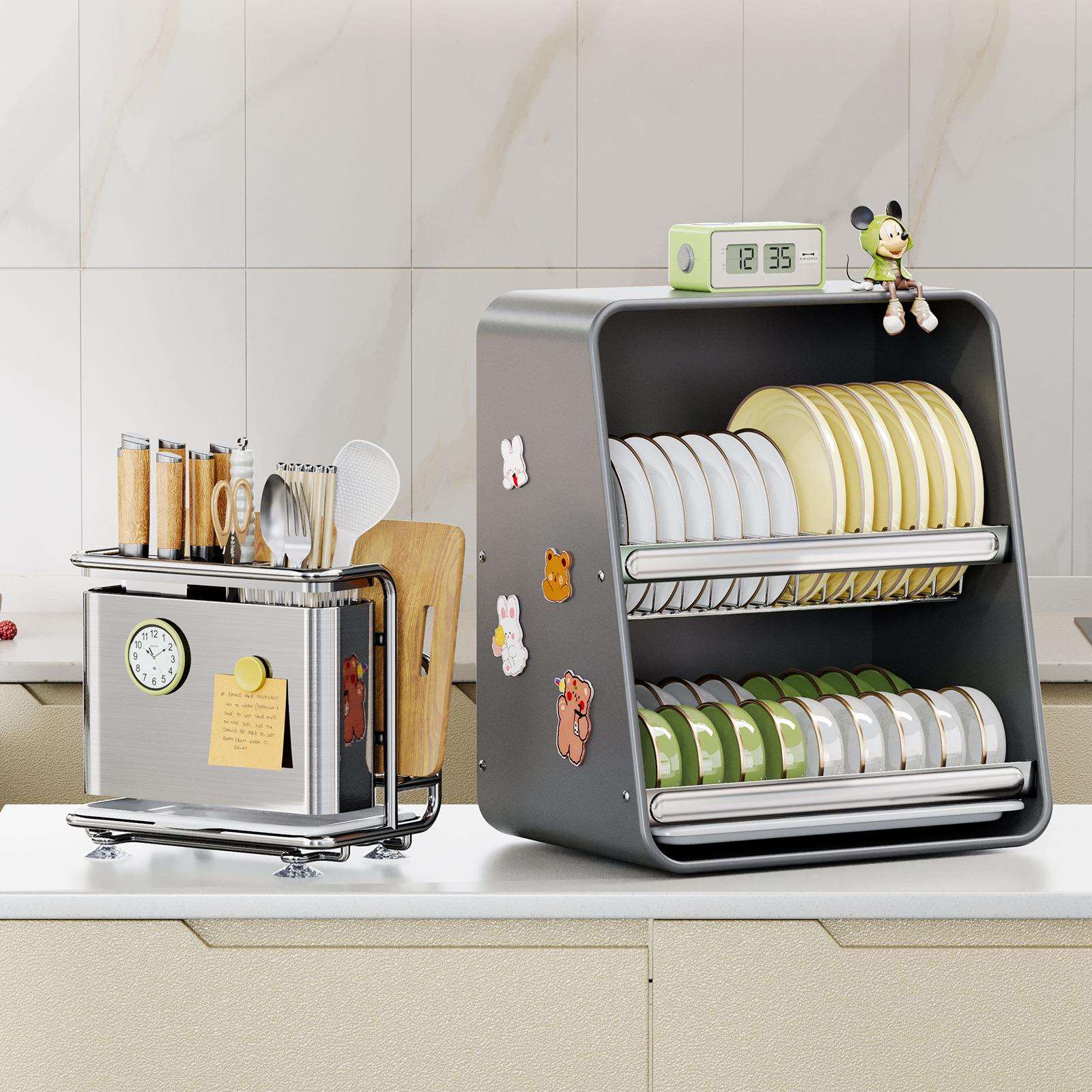 厨房台面碗架收沥纳柜家用双层全斜面放餐具碗碟带水托置装物TC11