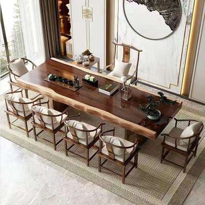 新中式实木茶桌组合全套大板自然边客室家用茶台办公JPZ椅会泡茶