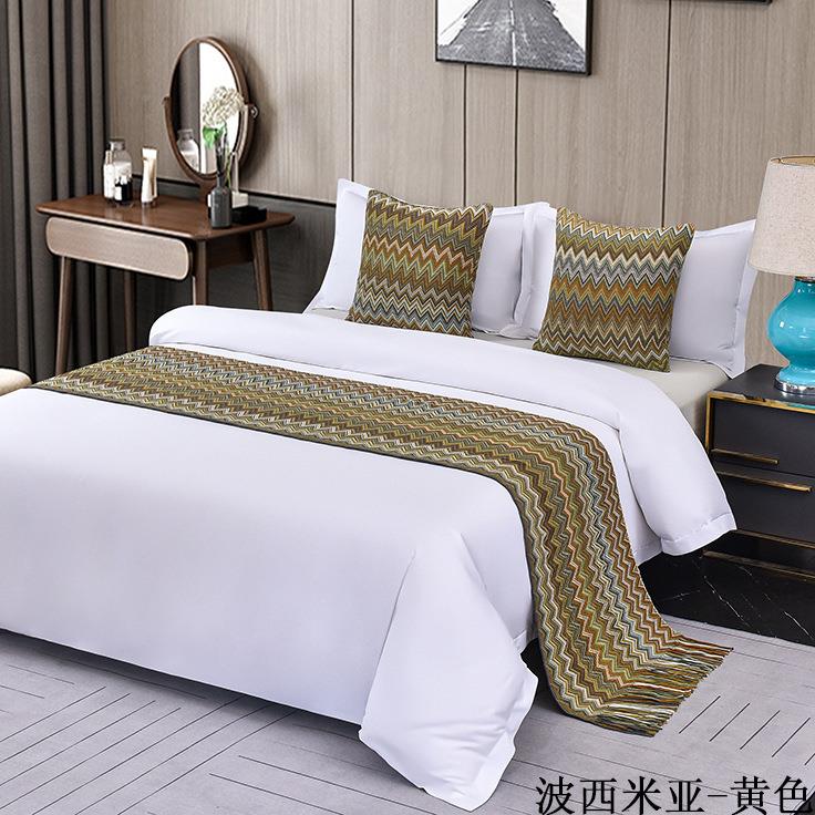 千J鸟格民宿店轻奢流苏床尾巾毯宾馆床旗床盖公寓用装家FS756553