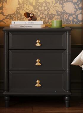 法式古床头柜实小型收纳矮MX-6011柜复黑色木美式储物柜家用卧室