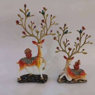 创摆件意现代家居饰品鹿客厅装饰EJG品花一路生树脂摆件