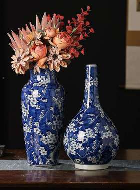 景德tb-69852镇手绘冰梅花瓶水培匠重工陶瓷摆件人花盆花仿古中式